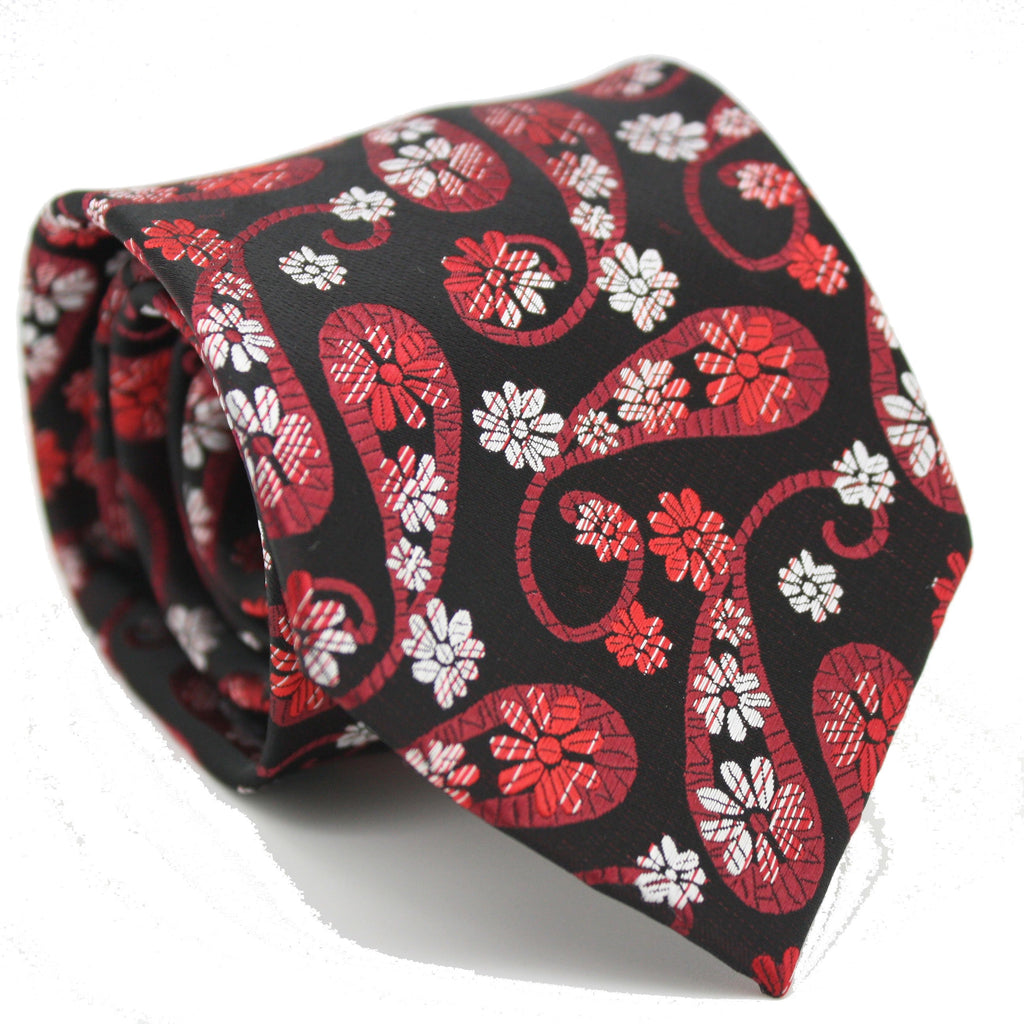 Mens Dads Classic Red Floral Pattern Business Casual Necktie & Hanky Set DF-7 - FHYINC best men