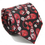 Mens Dads Classic Red Floral Pattern Business Casual Necktie & Hanky Set DF-7 - FHYINC best men's suits, tuxedos, formal men's wear wholesale