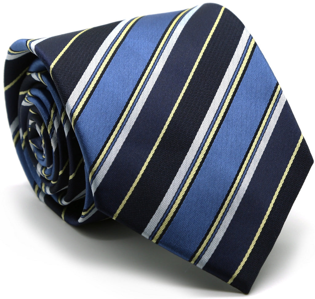 Mens Dads Classic Navy Striped Pattern Business Casual Necktie & Hanky Set DO-1 - FHYINC best men