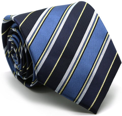 Mens Dads Classic Navy Striped Pattern Business Casual Necktie & Hanky Set DO-1