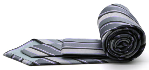 Mens Dads Classic Grey Striped Pattern Business Casual Necktie & Hanky Set DO-4