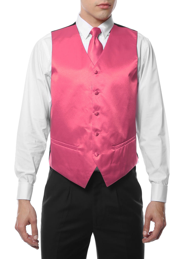 Ferrecci Mens Dark Pink Satin 4pc Vest Set - FHYINC best men