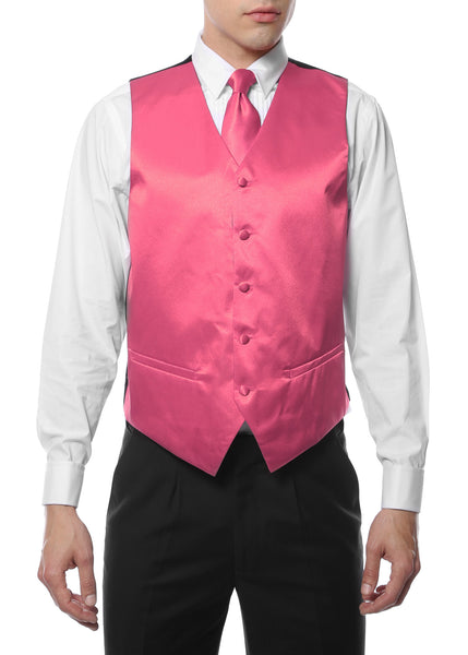 Ferrecci Mens Dark Pink Satin 4pc Vest Set - FHYINC best men's suits, tuxedos, formal men's wear wholesale