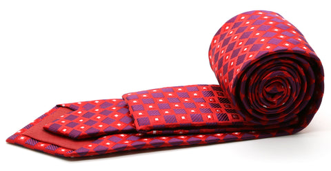Mens Dads Classic Red Geometric Pattern Business Casual Necktie & Hanky Set E-10