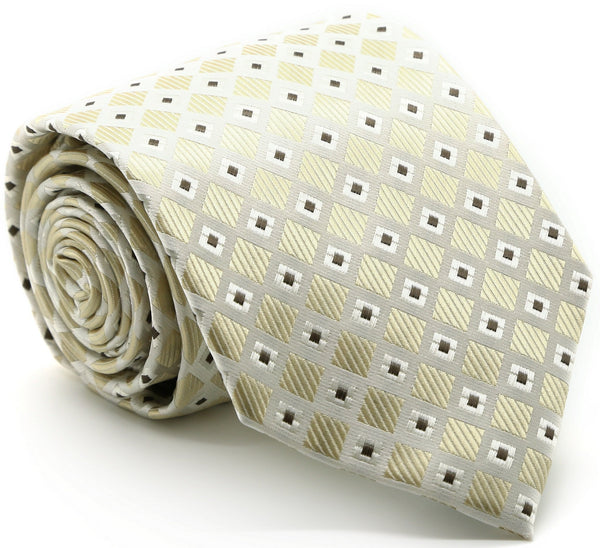 Mens Dads Classic Beige Geometric Pattern Business Casual Necktie & Hanky Set E-2 - FHYINC best men's suits, tuxedos, formal men's wear wholesale