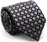 Mens Dads Classic Grey Geometric Pattern Business Casual Necktie & Hanky Set E-6 - FHYINC best men's suits, tuxedos, formal men's wear wholesale