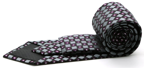 Mens Dads Classic Grey Geometric Pattern Business Casual Necktie & Hanky Set E-6