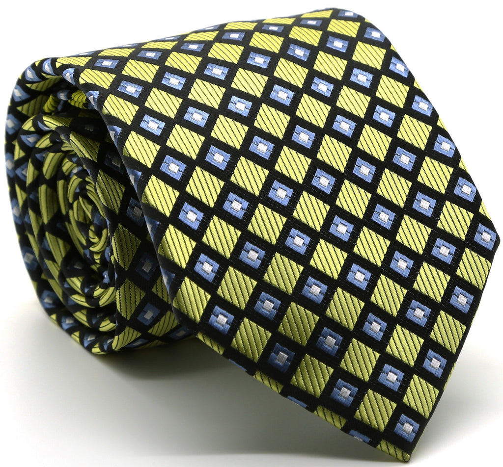 Mens Dads Classic Green Geometric Pattern Business Casual Necktie & Hanky Set E-9 - FHYINC best men