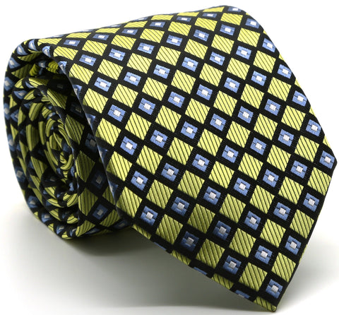 Mens Dads Classic Green Geometric Pattern Business Casual Necktie & Hanky Set E-9