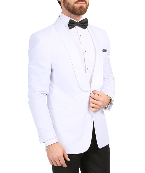 Men's Echo White Slim Fit Shawl Lapel Tuxedo Dinner Jacket - FHYINC best men's suits, tuxedos, formal men's wear wholesale