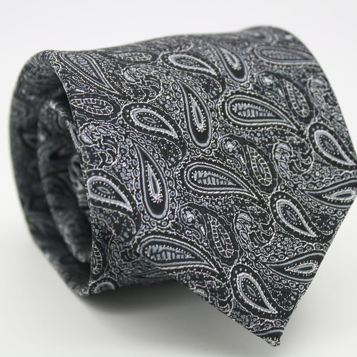 Mens Dads Classic Black Paisley Pattern Business Casual Necktie & Hanky Set EF-2 - FHYINC best men's suits, tuxedos, formal men's wear wholesale