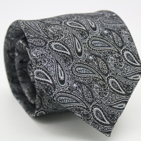 Mens Dads Classic Black Paisley Pattern Business Casual Necktie & Hanky Set EF-2