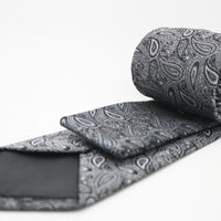 Mens Dads Classic Black Paisley Pattern Business Casual Necktie & Hanky Set EF-2 - FHYINC best men's suits, tuxedos, formal men's wear wholesale