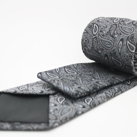 Mens Dads Classic Black Paisley Pattern Business Casual Necktie & Hanky Set EF-2
