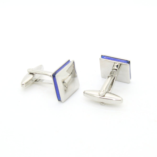 Silvertone Blue Lining Cuff Links With Jewelry Box - FHYINC