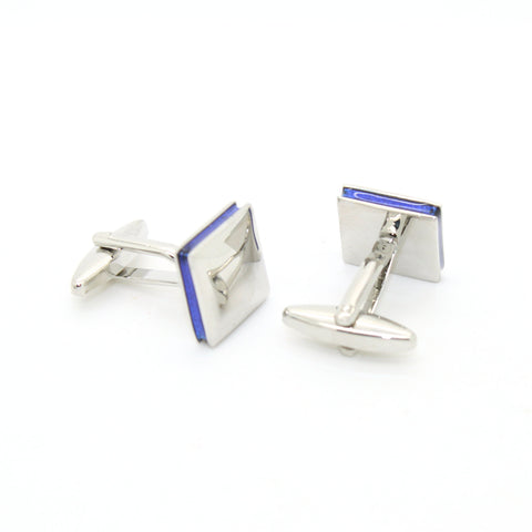 Silvertone Blue Lining Cuff Links With Jewelry Box