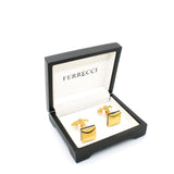 Goldtone Square Blue Lining Cuff Links With Jewelry Box - FHYINC