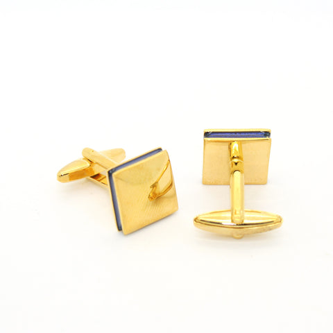 Goldtone Square Blue Lining Cuff Links With Jewelry Box