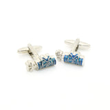 Silvertone Blue Wave Cuff Links With Jewelry Box - FHYINC