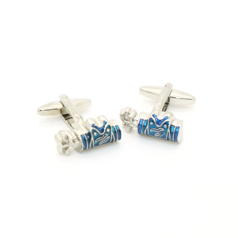 Silvertone Blue Wave Cuff Links With Jewelry Box