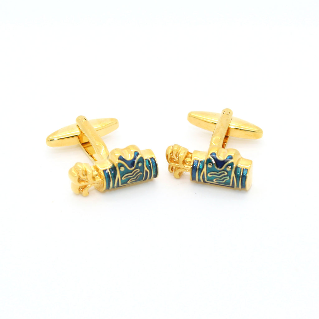 Goldtone Blue Wave Cuff Links With Jewelry Box - FHYINC