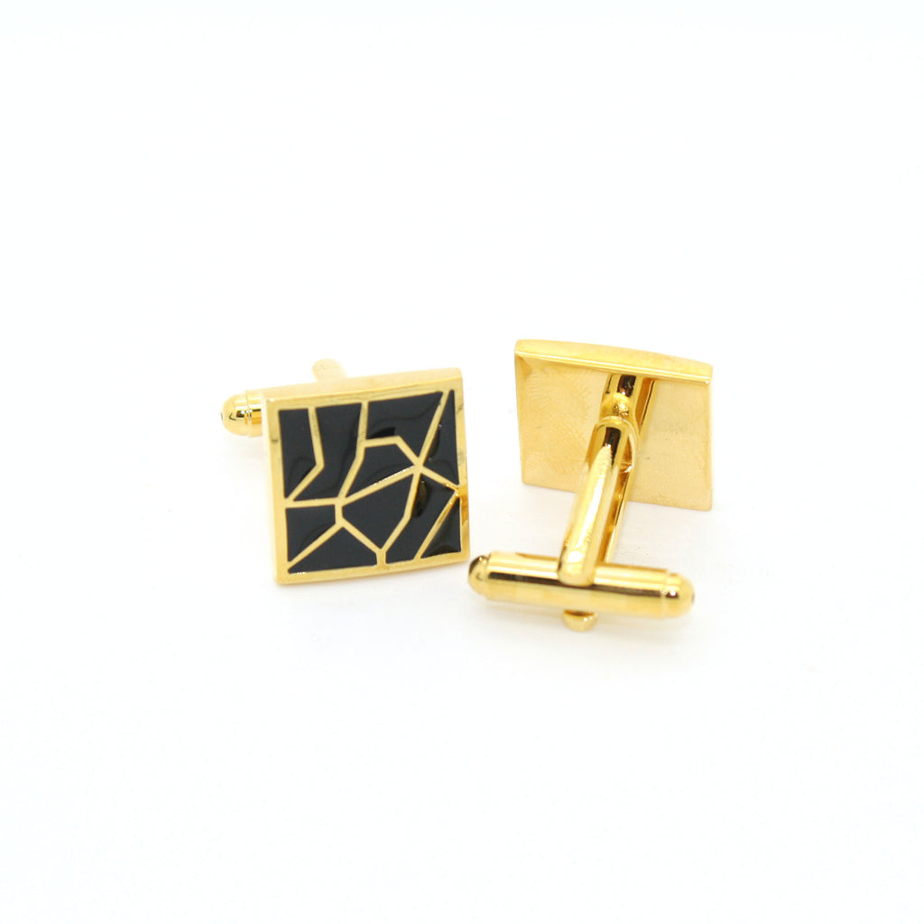 Goldtone Black Crackle Cuff Links With Jewelry Box - FHYINC
