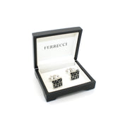 Silvertone Black Crackle Cuff Links With Jewelry Box - FHYINC