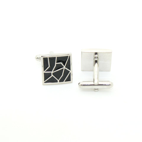 Silvertone Black Crackle Cuff Links With Jewelry Box