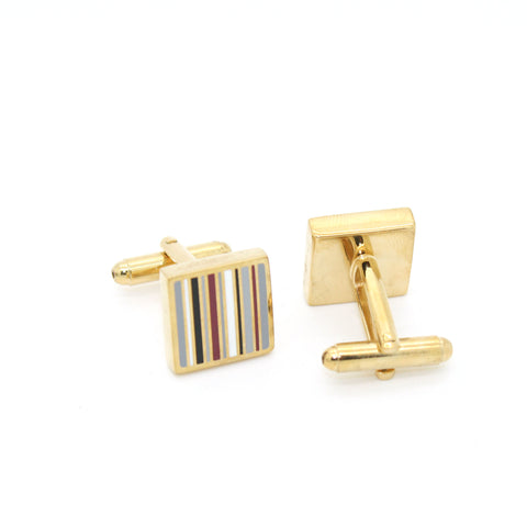 Goldtone Thin Stripe Cuff Links With Jewelry Box