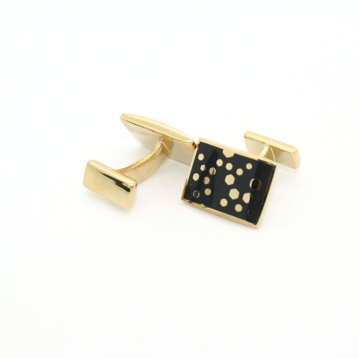 Goldtone Black Dot Design Cuff Links With Jewelry Box - FHYINC