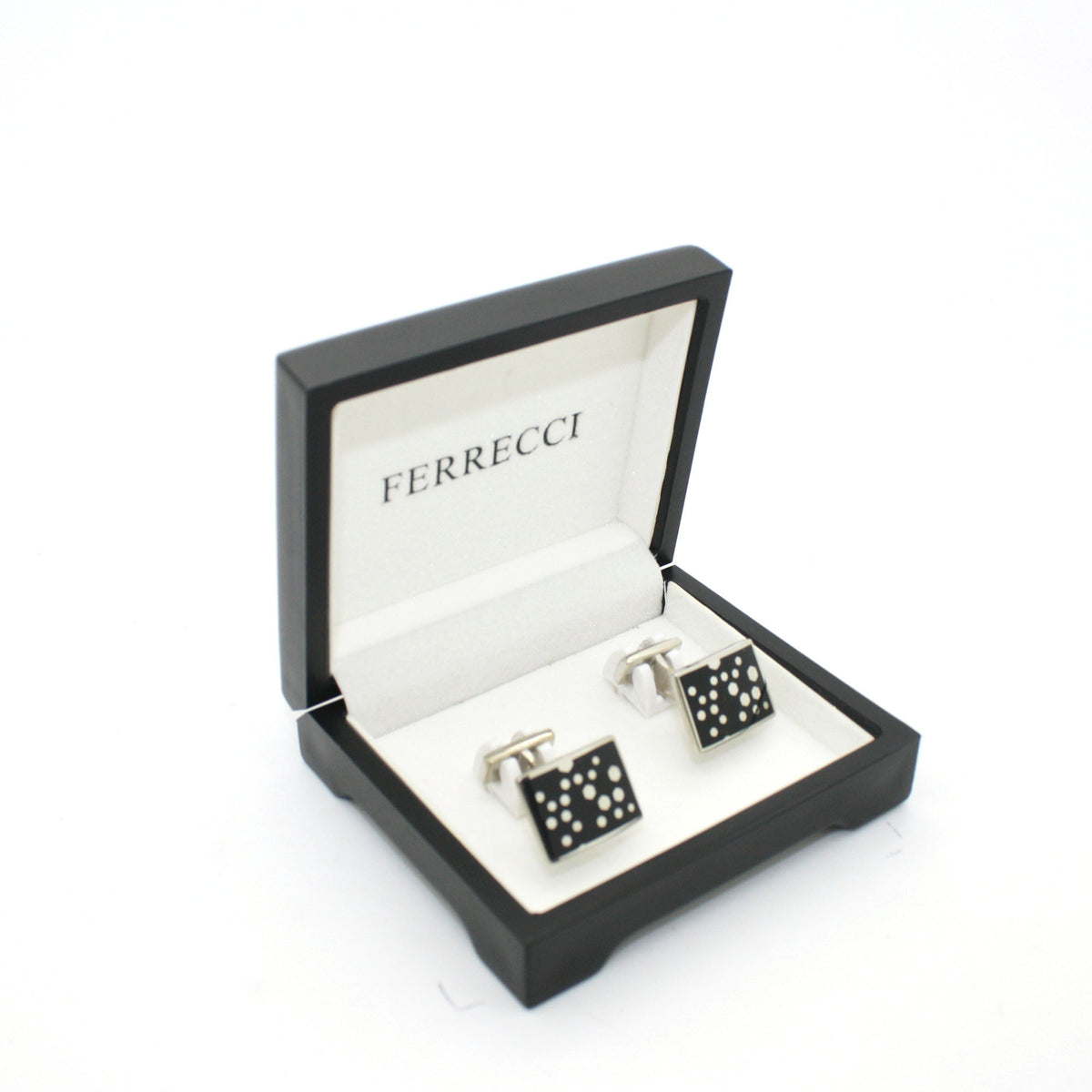 Silvertone Black Dot Design Cuff Links With Jewelry Box - FHYINC