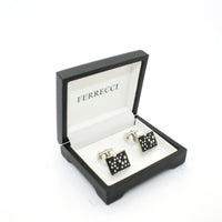 Silvertone Black Dot Design Cuff Links With Jewelry Box - FHYINC