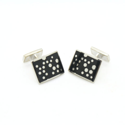 Silvertone Black Dot Design Cuff Links With Jewelry Box