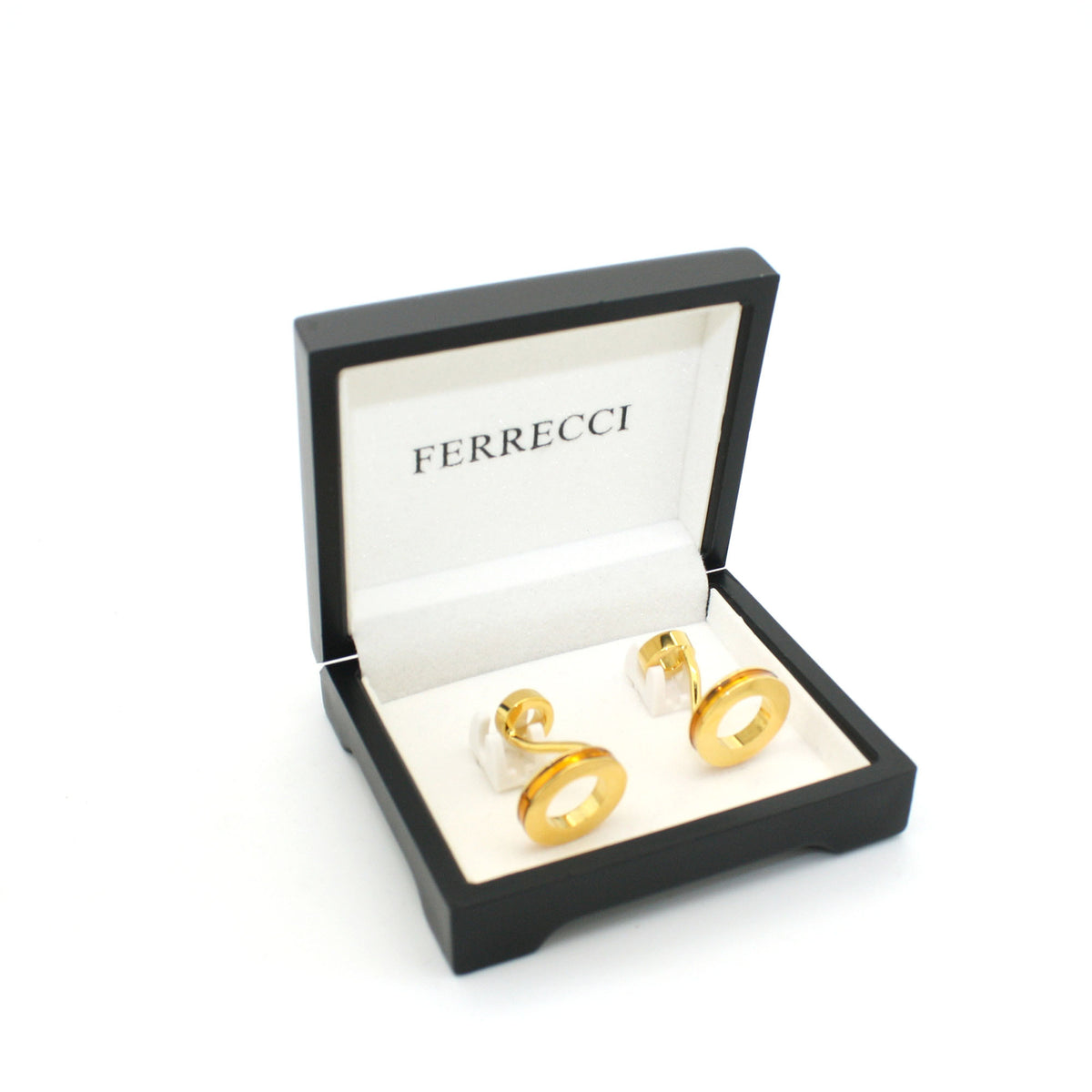 Goldtone Round Gold Lining Rectangle Cuff Links With Jewelry Box - FHYINC