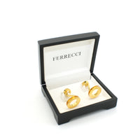Goldtone Round Gold Lining Rectangle Cuff Links With Jewelry Box - FHYINC