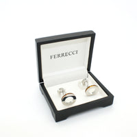 Silvertone Round Gold Lining Rectangle Cuff Links With Jewelry Box - FHYINC