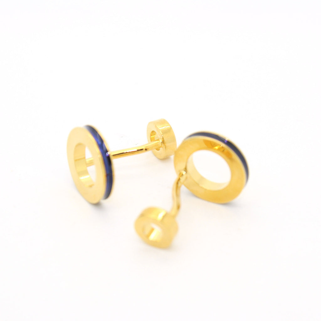 Goldtone Blue Round Lining Cuff Links With Jewelry Box - FHYINC