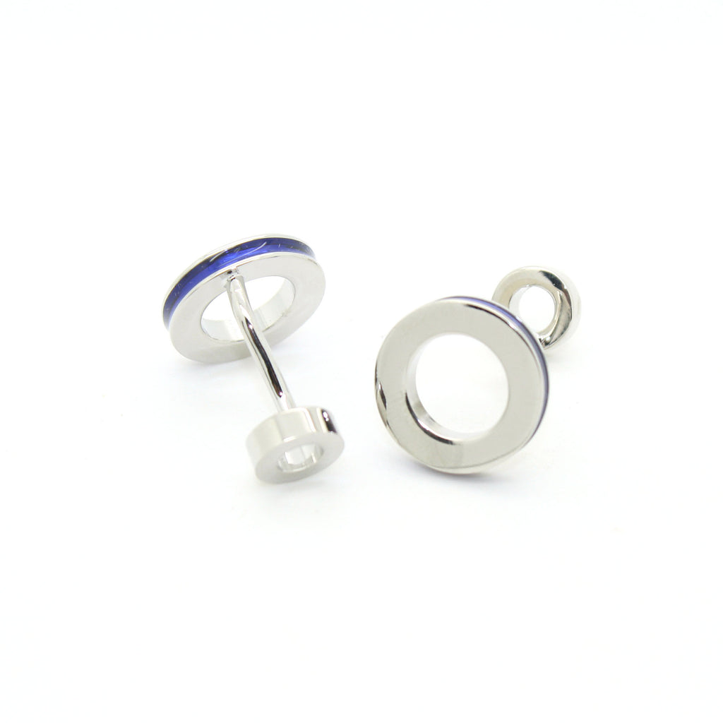 Silvertone Blue Round Lining Cuff Links With Jewelry Box - FHYINC