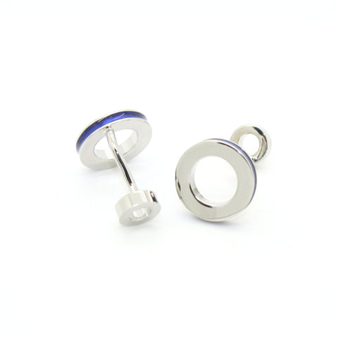 Silvertone Blue Round Lining Cuff Links With Jewelry Box