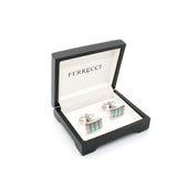 Silvertone Mint & Pink Stripe Cuff Links With Jewelry Box - FHYINC