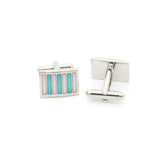 Silvertone Mint & Pink Stripe Cuff Links With Jewelry Box - FHYINC