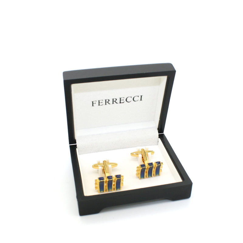 Goldtone Aqua Blue Criss Cross Cuff Links With Jewelry Box - FHYINC