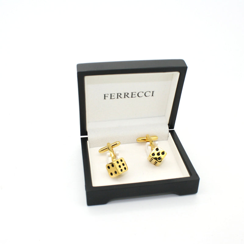 Goldtone Dice Cuff Links With Jewelry Box - FHYINC