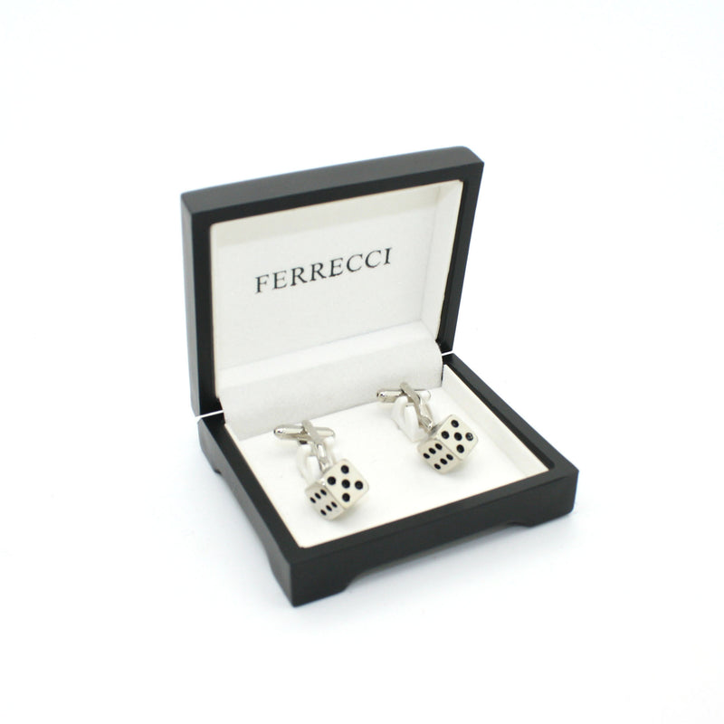 Silvertone Dice Cuff Links With Jewelry Box - FHYINC