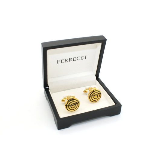 Goldtone Round Cuff Links With Jewelry Box