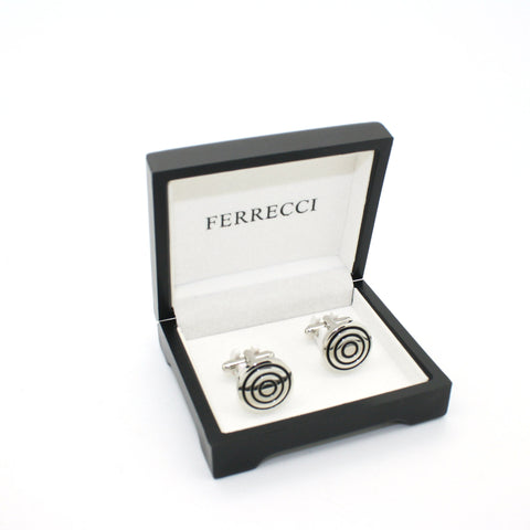 Silvertone Round Cuff Links With Jewelry Box