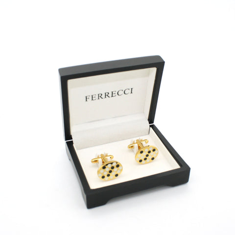 Goldtone Black White Oval Cuff Links With Jewelry Box
