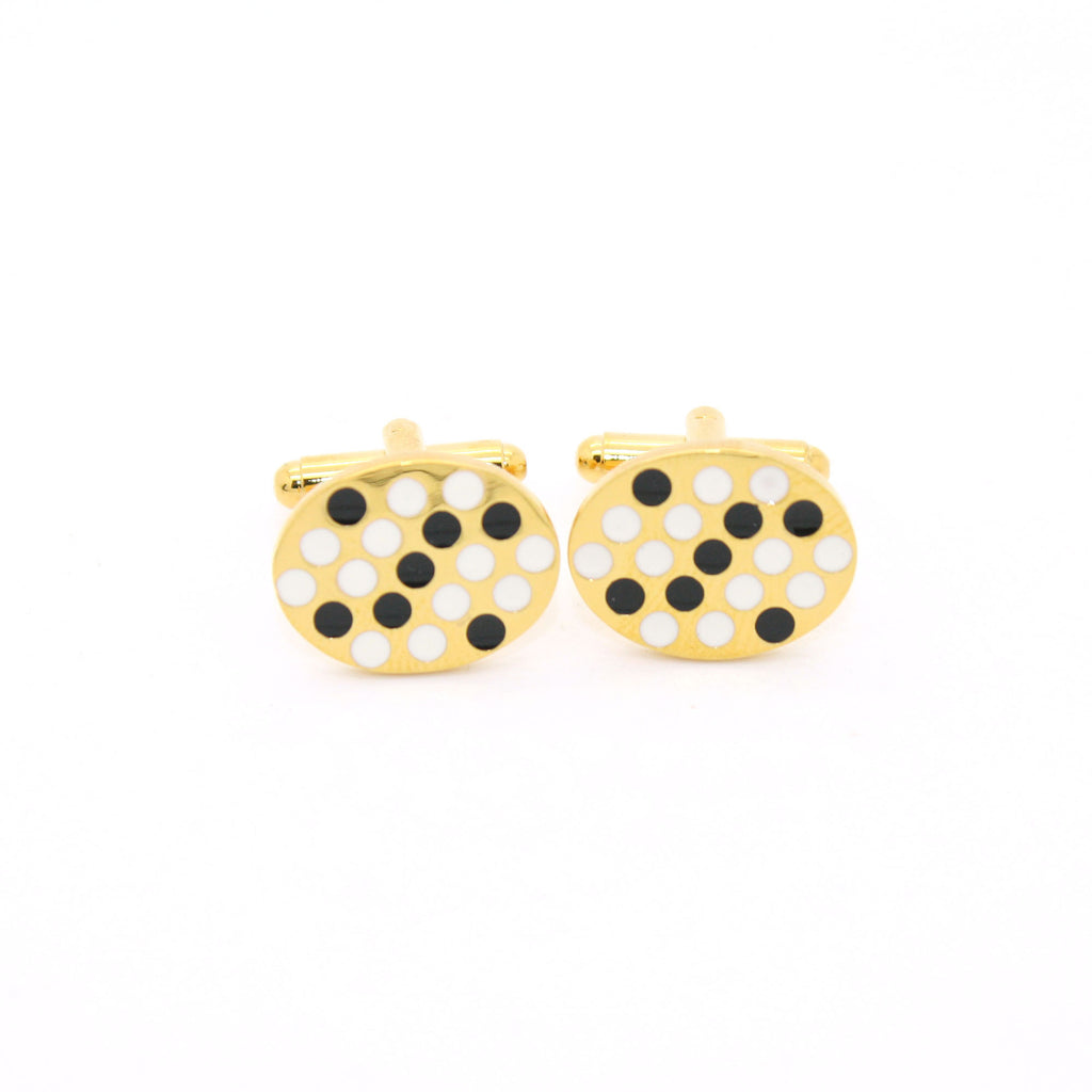 Goldtone Black White Oval Cuff Links With Jewelry Box - FHYINC