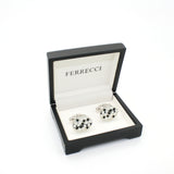 Silvertone Black White Oval Cuff Links With Jewelry Box - FHYINC