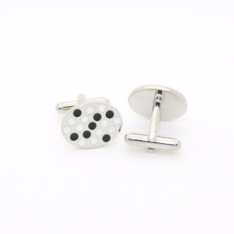 Silvertone Black White Oval Cuff Links With Jewelry Box